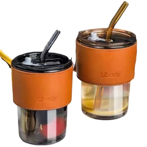 Creative and Stylish High-End Portable Bamboo-Node Cup with Lid and Straw - Glass Water Cup with Instagram Style - Popular Cup