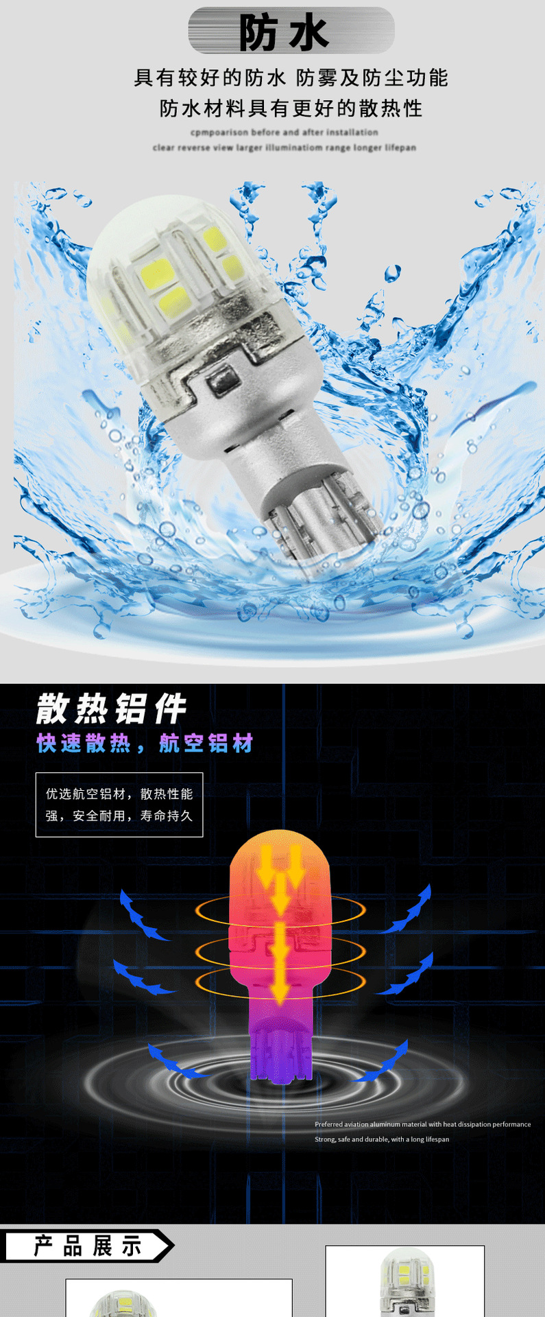 T15Led Car Reversing Light Tail Light High Brightness Car Light T16/921/W15W Car Bulb Infinite 12V24V