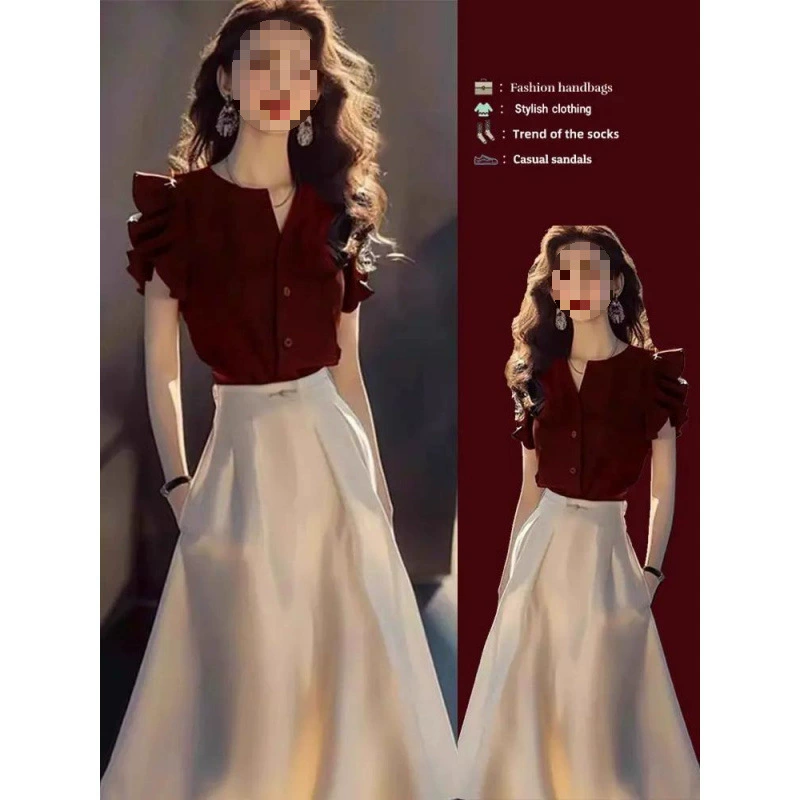 Летний 2025 новый модный стильный комплект платьев для женщин, вечерний образ, легкая роскошь, мощная аура, женская одежда в стиле old money.