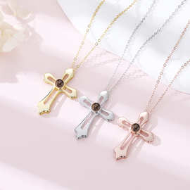 S925纯银镂空十字架投影项链简约小众设计锁骨链图片刻 字 定  制