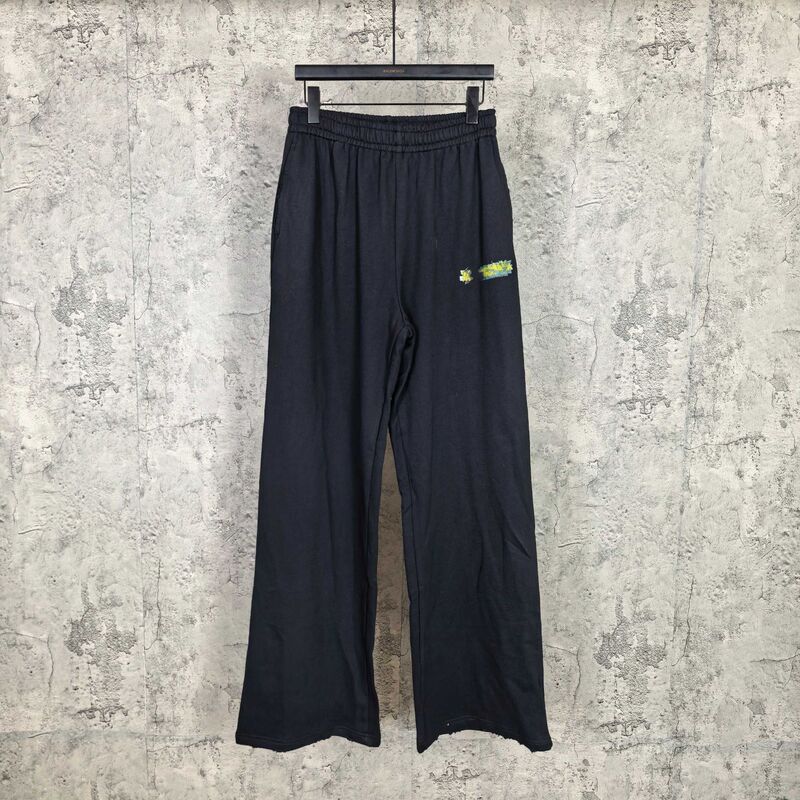 High-Quality Bl Brand 26Ss Fuzzy Letter Tape Logo Print Washed Vintage Sports Pants Sweatpants Wide-Leg Pants