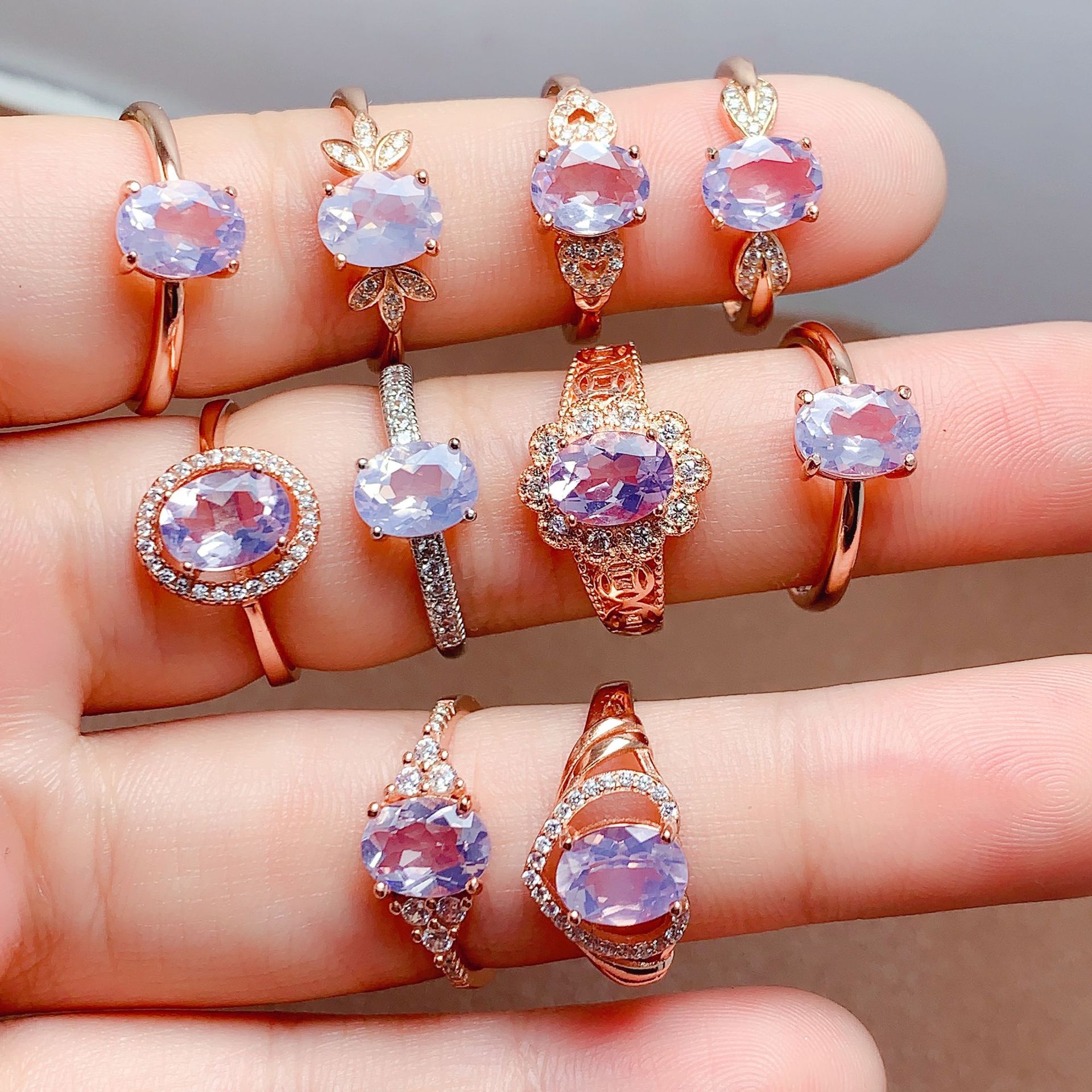 Organic lavender ring with crystal with amethyst