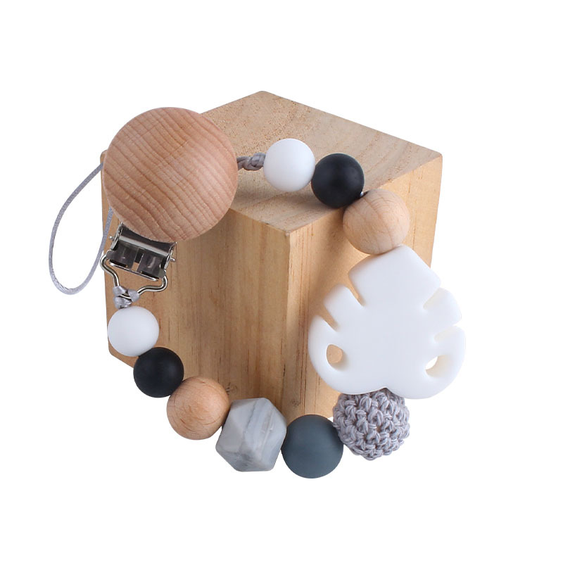 Suministros para bebés Beech chupete clip juguete mordedor bebé calmante hoja de silicona molar Cadena de chupete cadena anti-caída