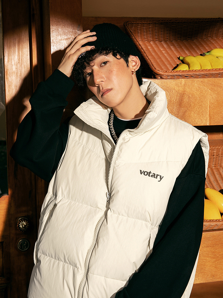 90 terciopelo engrosado abajo Chaleco de los hombres de invierno corto collar abajo chaqueta americana retro impreso abrigo de pan Q