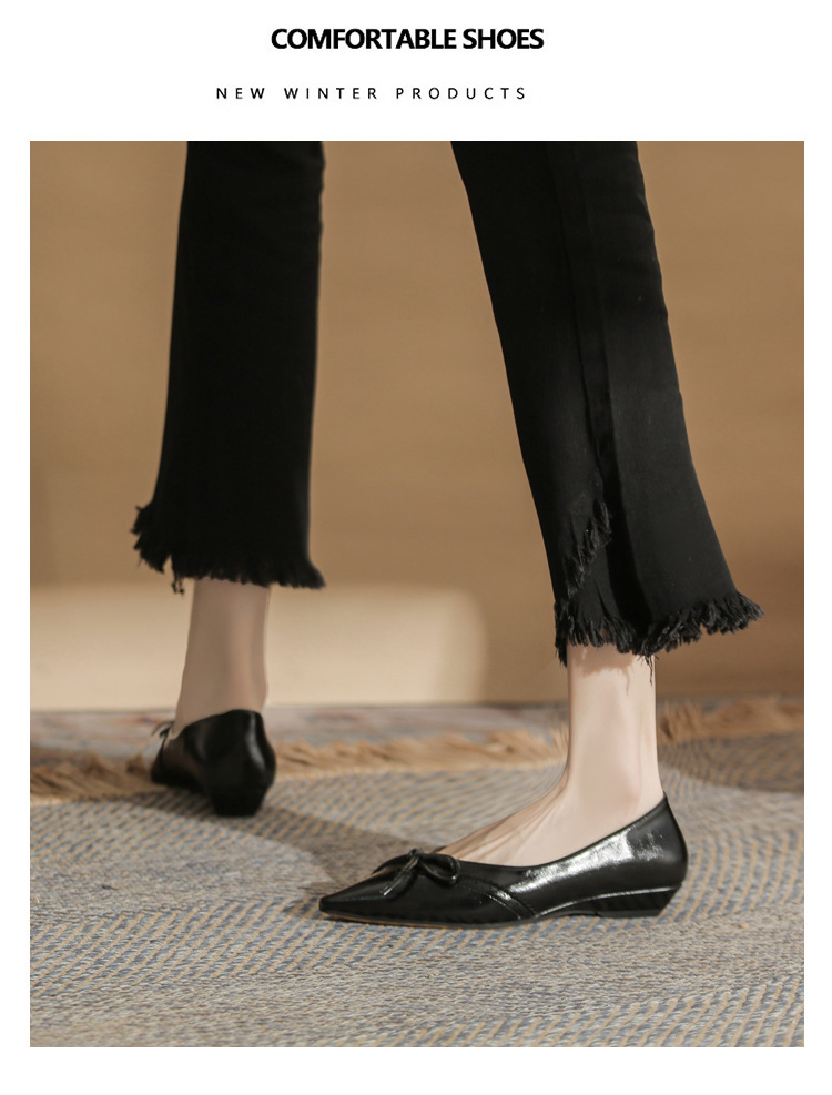 Giày cao gót nữ mũi nhọn gót wedge kiểu Pháp, gót thấp đa năng, miệng giày nông — màu đen chi tiết 18