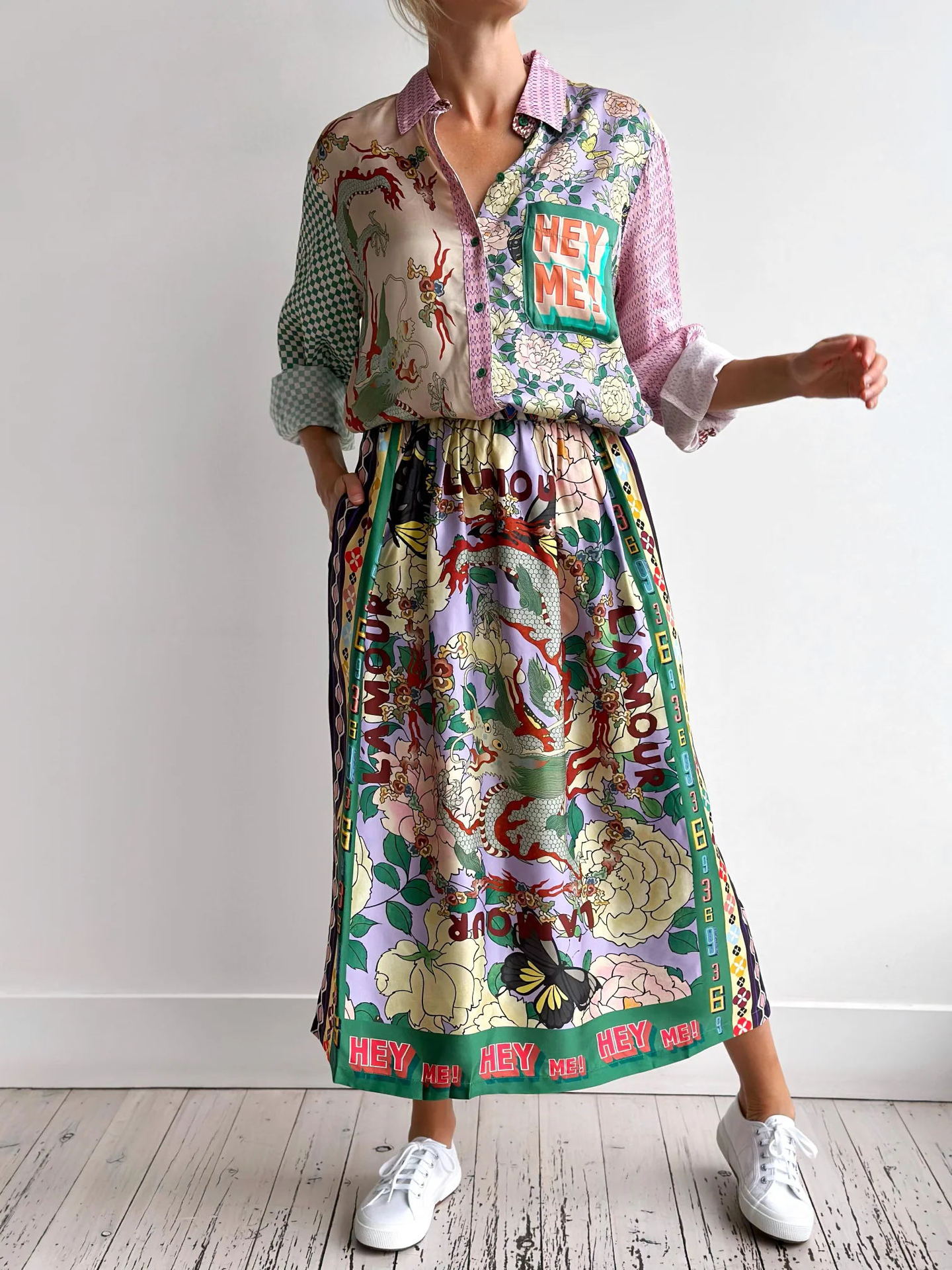 245g Weight Long Sleeve Sleeve Length Skirt Dresses Type Satin Fabric Type Skirt Co-ord Set Sets Type 2 Pieces Set Quantity Casual Occasion Turndown Neckline Regular Fit Fit Type Graffiti Pattern Summer, Spring Season Women's Gender Printing Design Casual Style Casual Women's Casual Graffiti Satin Printing Skirt Co-ord Set Skirt Sets 1
