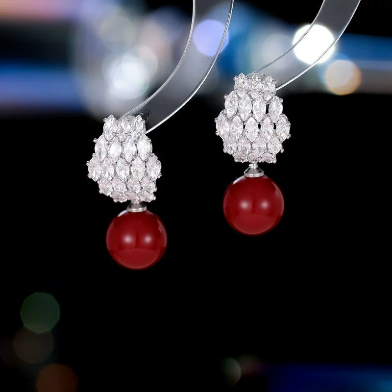 Серебряная игла, серьги, цирконий из жемчуга, образец 925 пробы, корейский стиль, интернет-знаменитость, стиль высокого качества