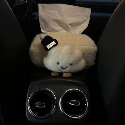 Car Tissue Box Holder, Car tissue box/set - black-hat-letter-cloud-plush-armrest-box-tissue-box