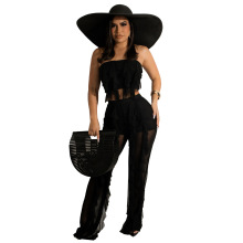 K10069欧美跨境女装亚马逊爆款两件套夏季休闲纯色抹胸拼接裤套装