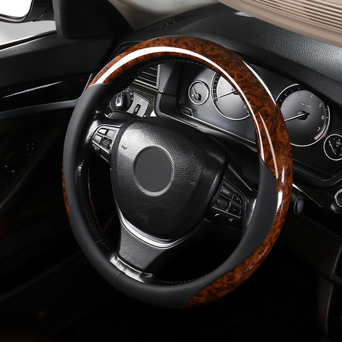 Steering wheel cover, ultra-thin carbon fiber, sweat-absorbent, non-slip mahogany handle cover for all-season vehicles