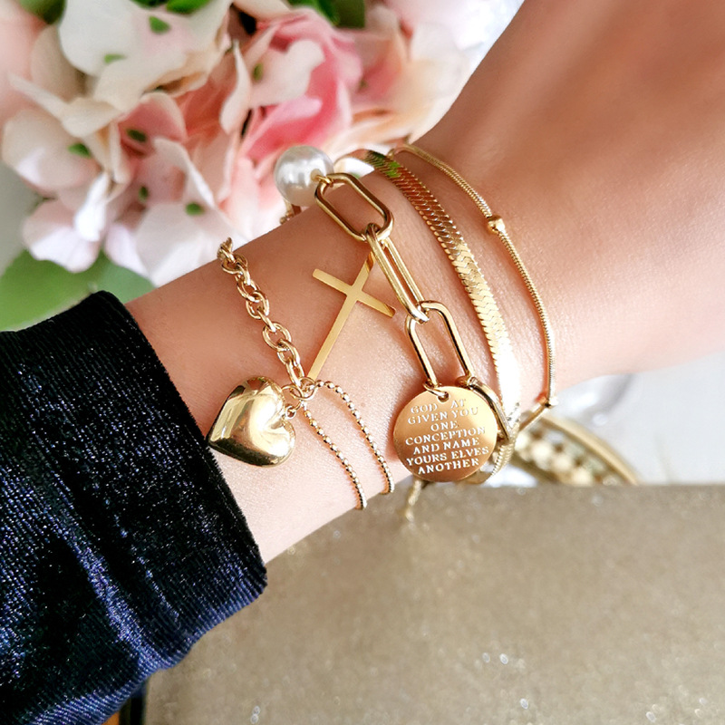 Fashion Heart Shape Eye Stainless Steel Inlay Rhinestones Bracelets 1 Piece