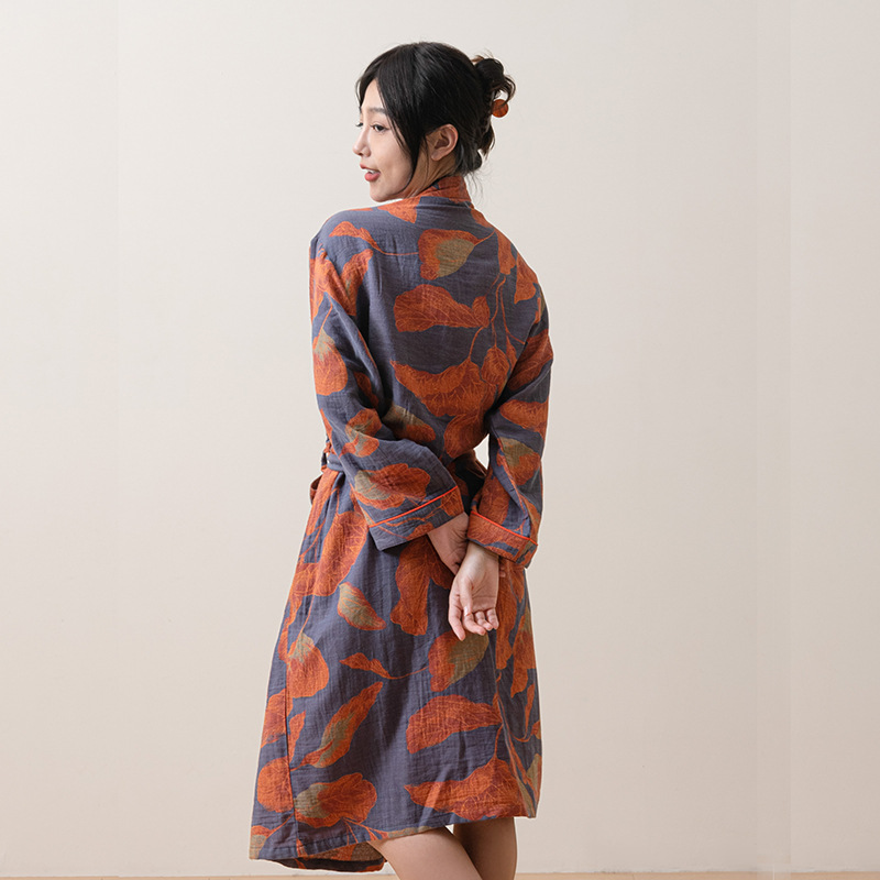 纯棉双层纱睡衣家居服纱布浴袍柔软亲肤情侣款睡袍全棉女款家居服