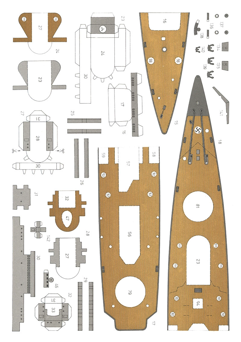Печатная модель ГЕРМАНИЯ Рузов Брандплан Battleship Модель 1: 400 handmade DIY