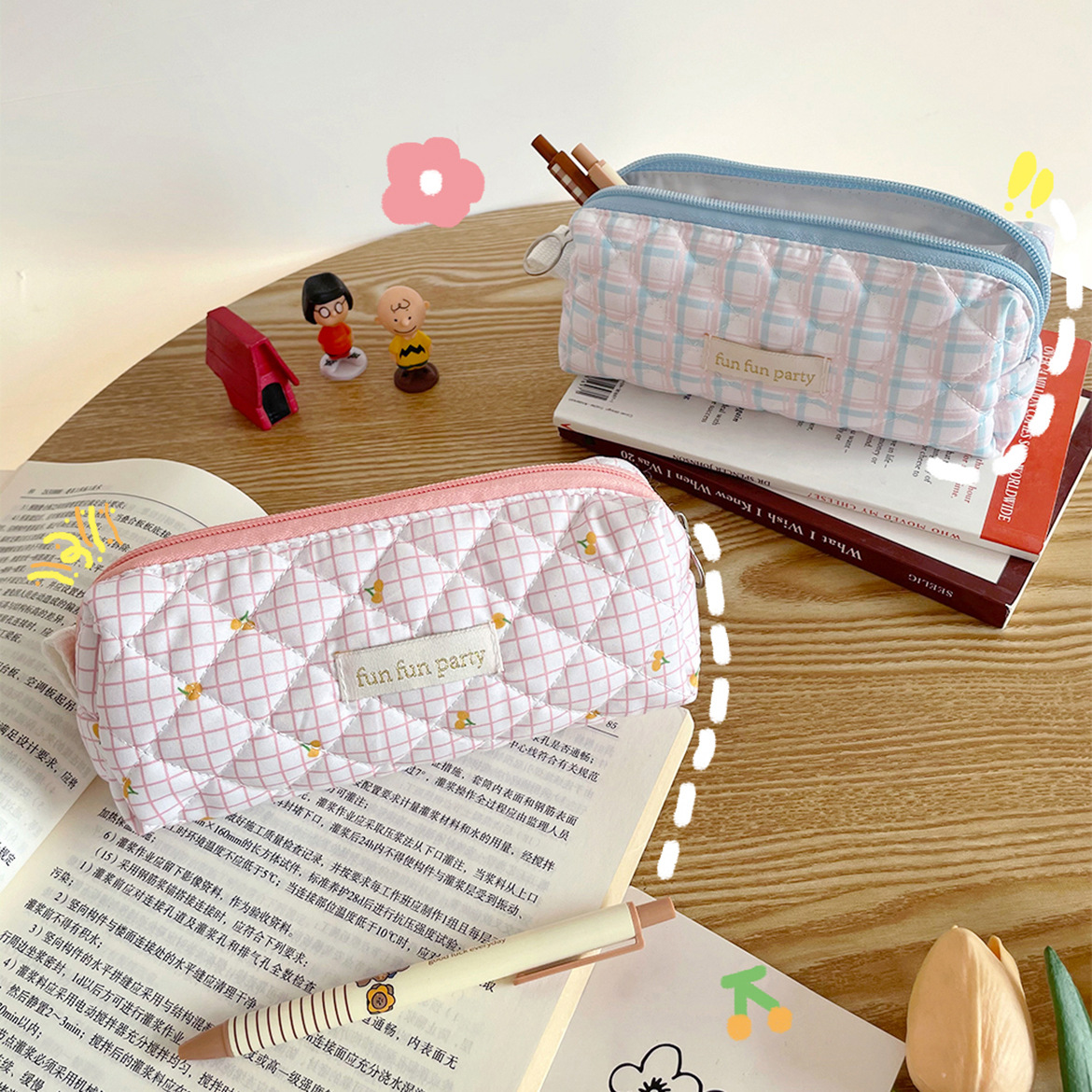 Estilo Coreano fresco de gran capacidad de la caja de lápiz del estudiante femenino caja de lápiz lindo suave bolsa de papelería bolso ocasional bolsa de almacenamiento