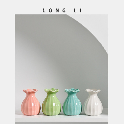 Longli Porcelain Classic Ceramic Aroma Diffuser Creative Mini Ceramic Vase Ornament Decor Hydroponic Fresh Flowers Small Flower Vase with Lotus Mouth