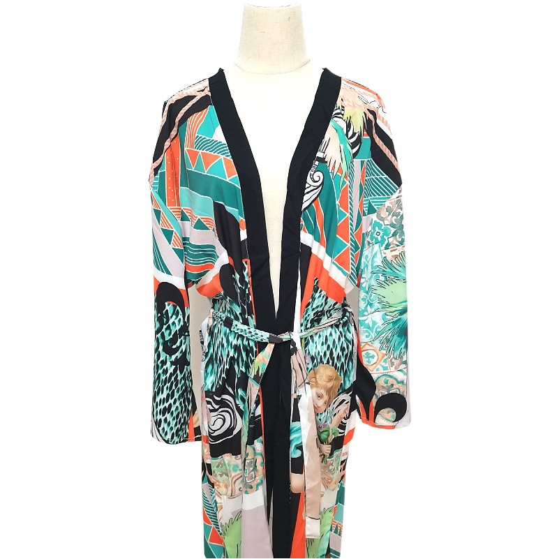 Europeo y americano nuevo impreso playa blusa vacaciones cardigan kimono bikini protección solar camisa traje de baño encubrimiento K501