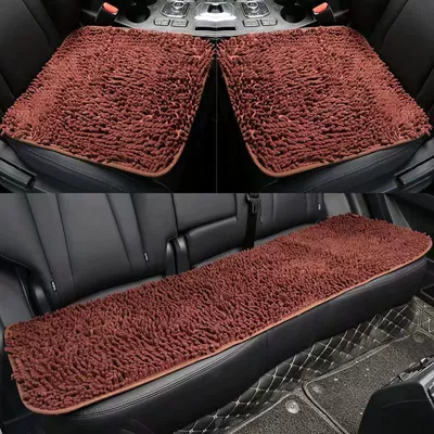 New Winter Warm Car Seat Cushion Chenille Three-Piece Set Coral Velvet Caterpillar Free Bundled Single Cushion Square Cushion (Wool pad) - gray-45cm-non-encrypted-version