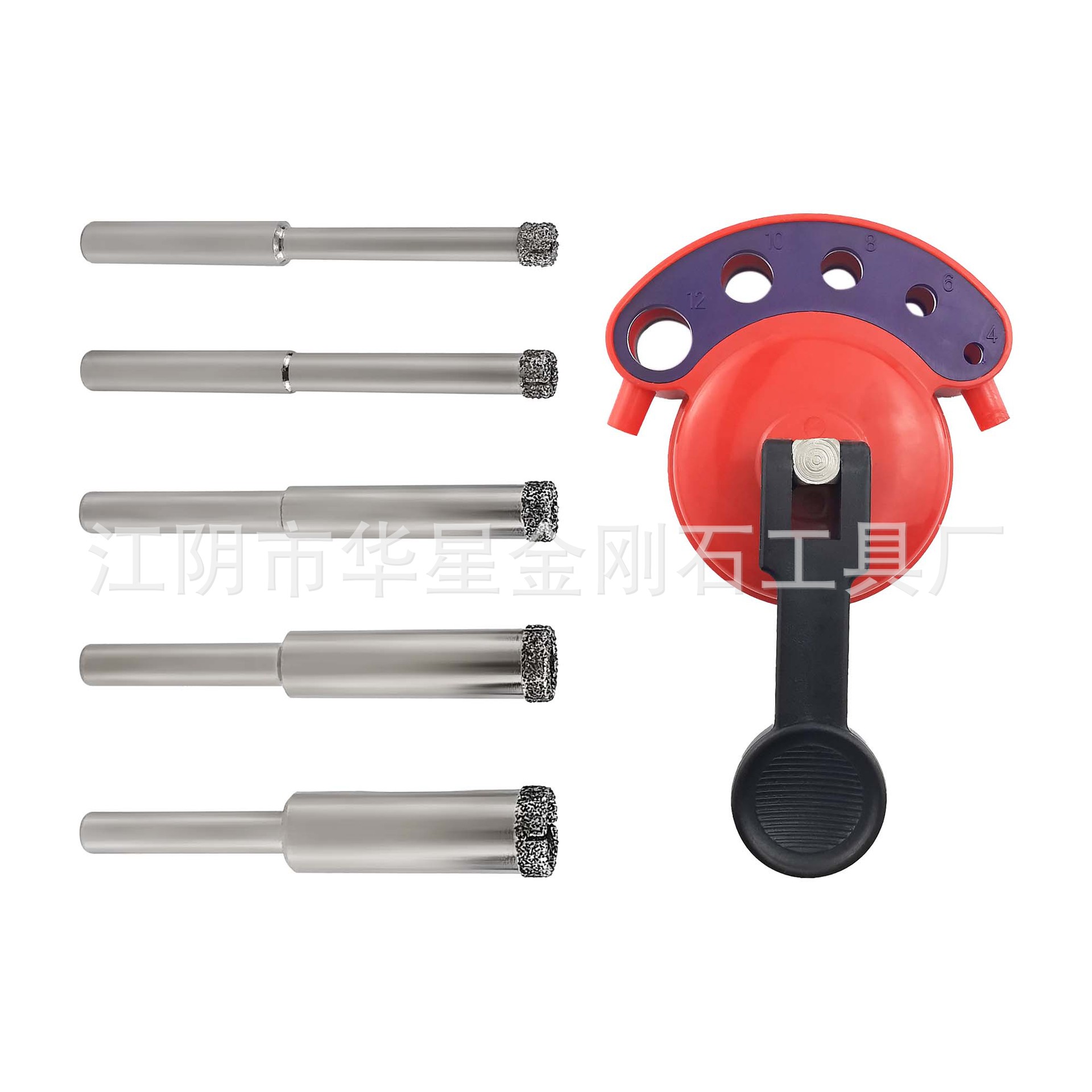 玻璃打孔器组合套装4mm/6mm/8mm/10mm/12mm,小规格带孔钻固定器