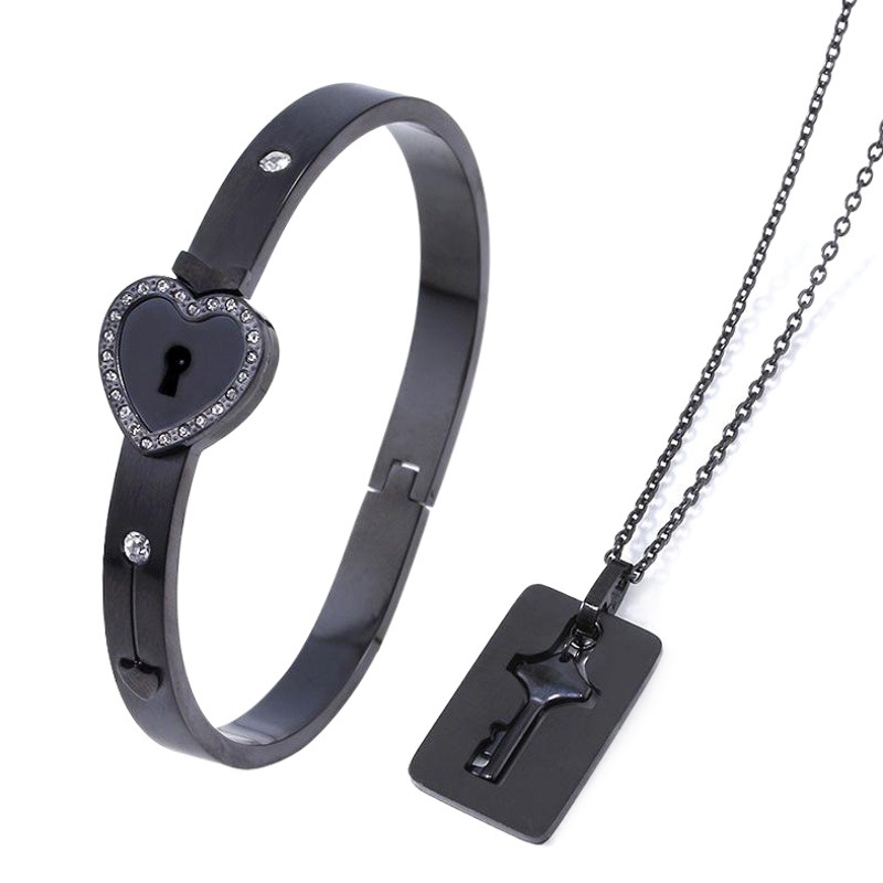 Regalo del Día de San Valentín pareja de acero de titanio amor bloqueo Shake cerradura concéntrica pulsera keyset Collar para hombres y mujeres enclavamiento