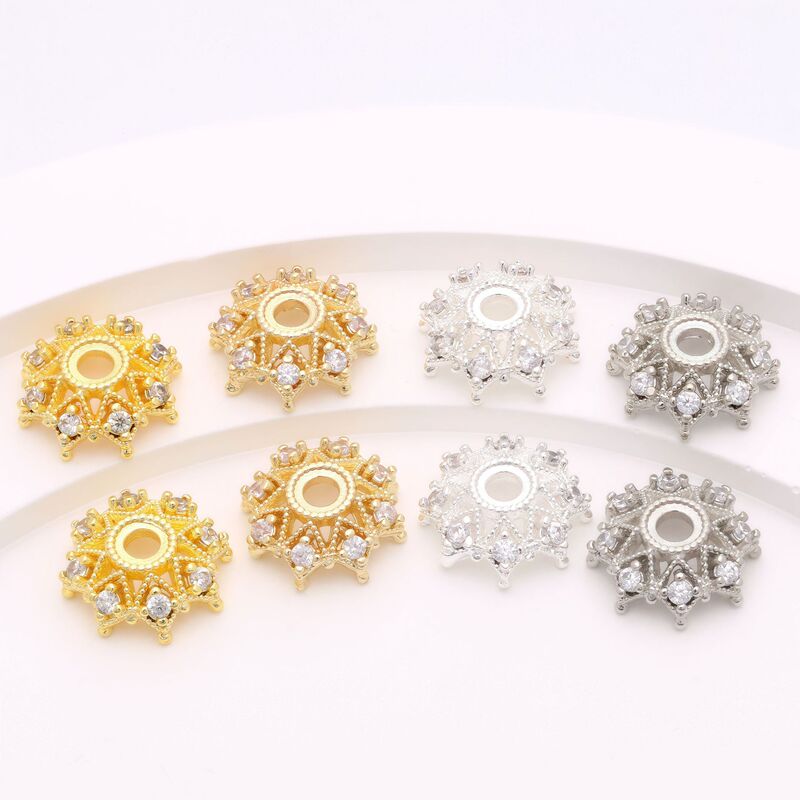 Copper Plated Color-Preserving 18K Micro-Paved Zircon Flower Tray Eight-Pointed Star Snowflake Cap Spacer DIY Crystal Bracelet Beaded Accessories