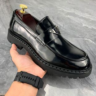 Slip-On Leather Shoes, Loafers, Korean Style Genuine Leather Round-Toe Thick-Soled New Wedding Shoes, Casual Height-Increasing Casual Shoes, Platform Shoes