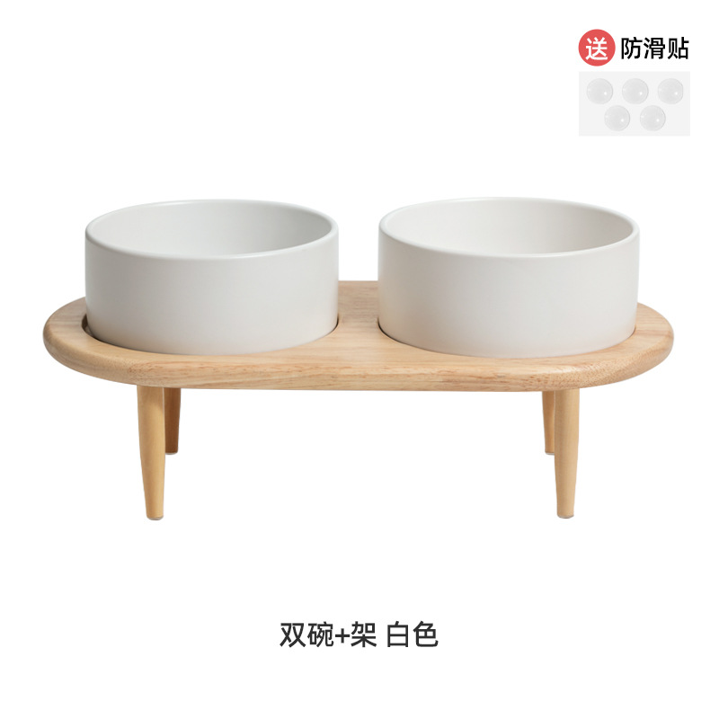 Comedero para mascotas, tazón para comida de gatos, tazón doble de cerámica, tazón para perros, tazón para gatos, dispensador de agua que protege el cuello, tazón de arroz de acero inoxidable