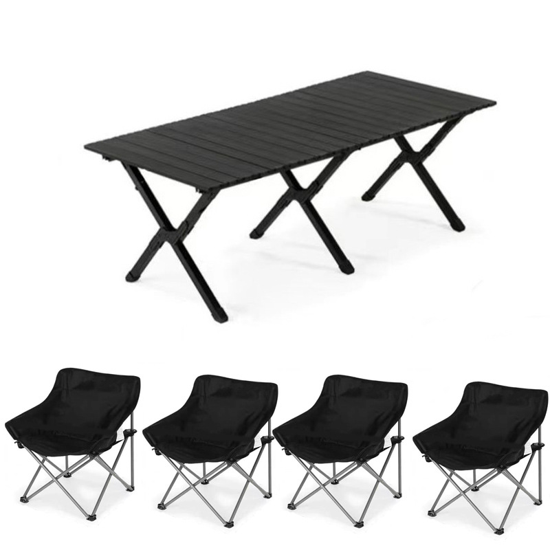 하이 퀄리티 카본 스틸 블랙 (대형) 계란 롤 테이블 + 블랙 문 의자 * 4