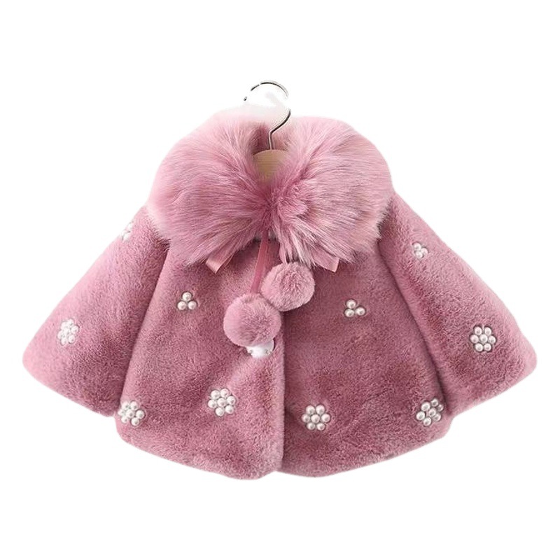 Children's clothing wholesale 2022 winter large lapel Pearl floret coat girls thick wool sweater shawl 1231