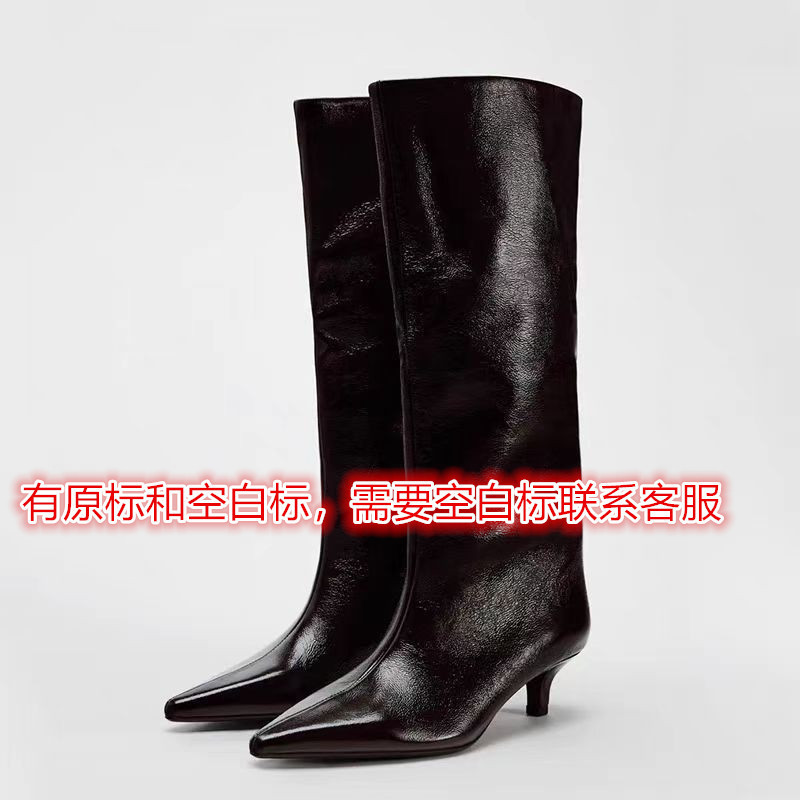ZAKQ2024 Autumn and Winter New Kitten and Knight Boots British Style Pointed but Knee Long Boots Large Ware High Boots