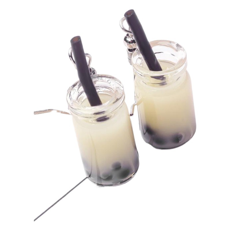 Estilo japonés divertido hecho a mano perla leche taza de té pendientes personalizados creativo bebida taza Internet celebridad moda lindo pendientes para las mujeres