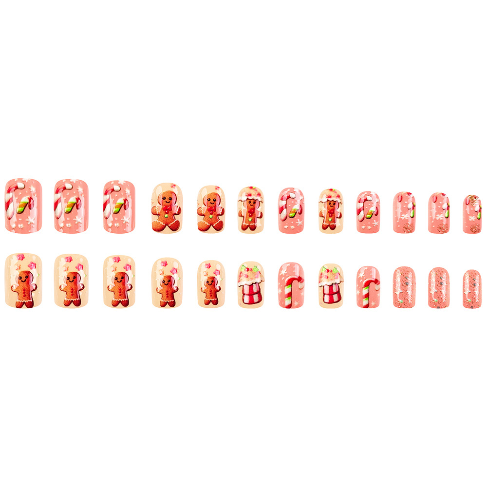 Comercio exterior Navidad en relieve de manicuras tridimensionales pan de jengibre muletas para usar uñas 24 piezas de parche de uñas dulces