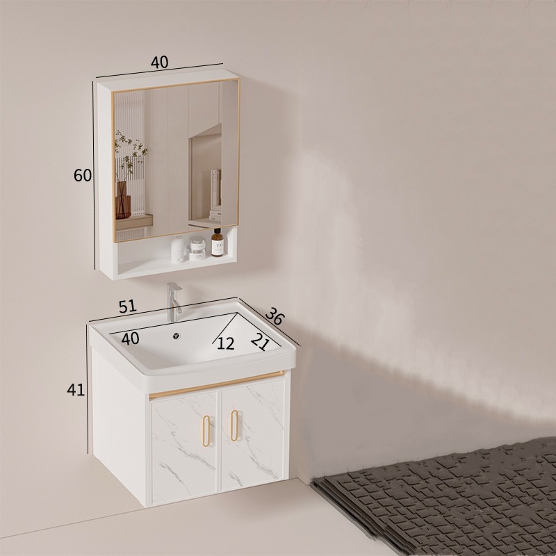 gabinete de baño de aluminio espacial de casa pequeña, lavabo de baño combinado, lavabo de cerámica, lavabo cerámico, lavabo cerámico, lavabo cerámico