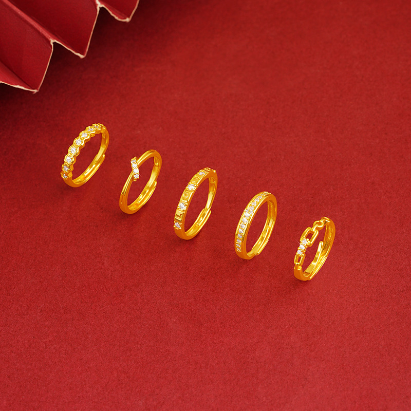 Simple anillo de diamantes de las mujeres de moda elegante todo fósforo diamante incrustado aleación de cobre joyería ajustable suministro directo de fábrica