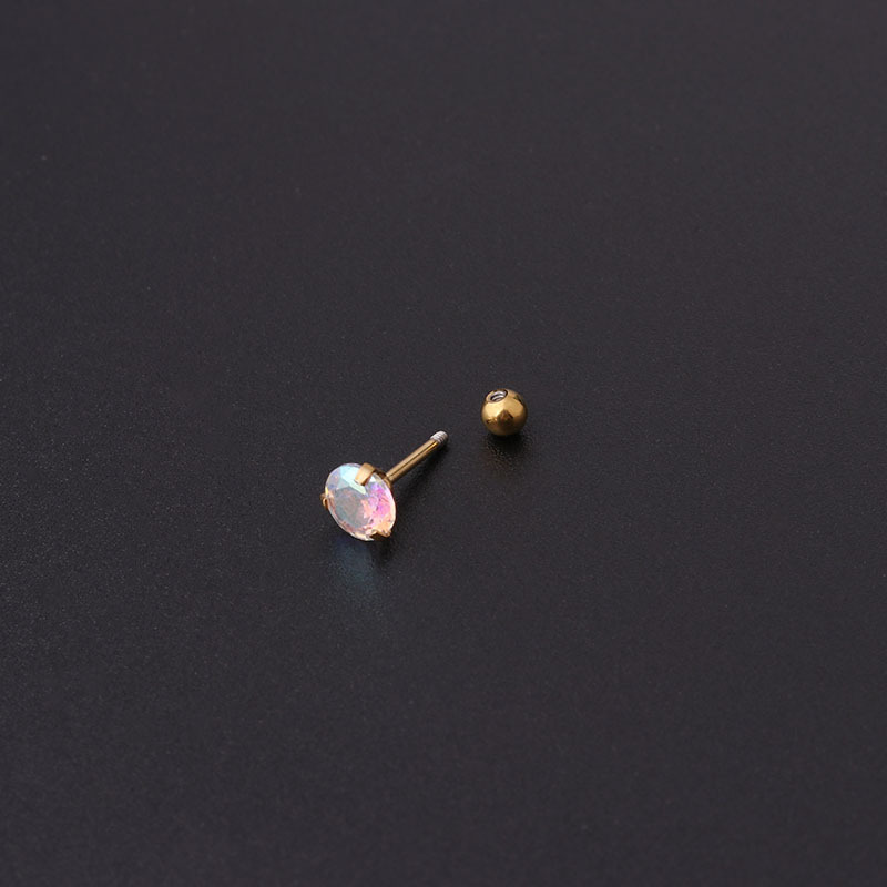 2PCS 2-5mm AB Colored Round Zircon Gold Plated Thin Rod Stainless Steel Twisted Ball Earbone Nail Korean Version Puncture_voghion.com