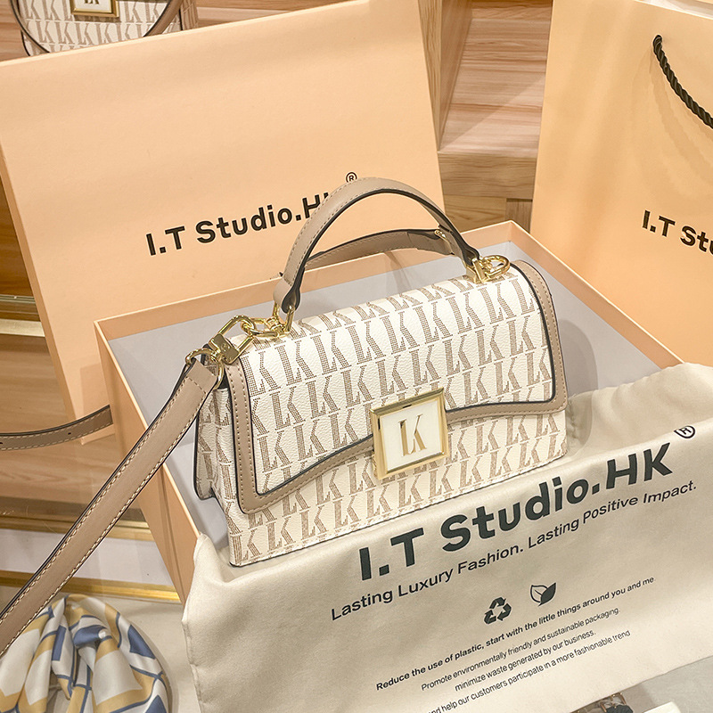 Hong Kong niche leisure leather square for crossbody versatile handheld one shoulder women's 2024 new small bag_voghion.com