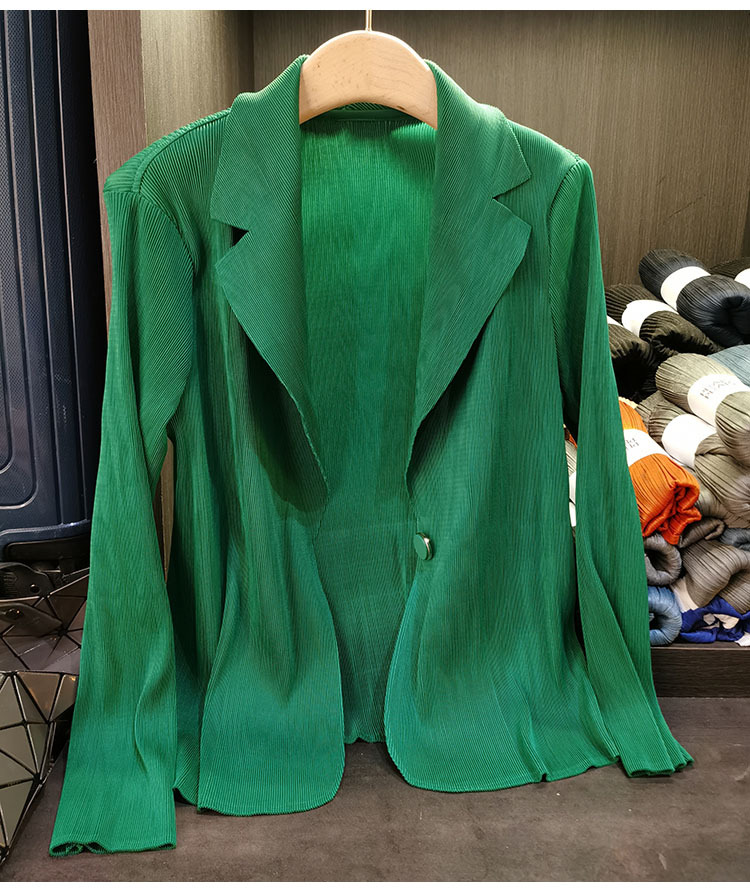 Áo blazer nữ một nút xếp ly tay dài cao cấp mùa xuân hè — Màu tím, Màu đỏ hoa hồng, Màu hồng, Màu xanh lá chi tiết 17
