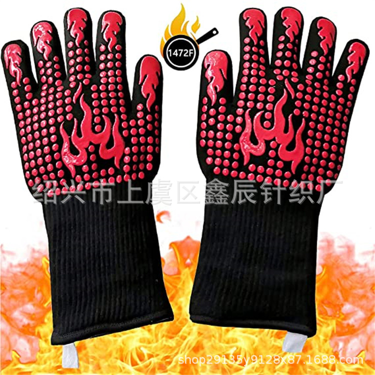 Bbq500 grados aramida resistente a altas temperaturas guantes ignífugos horno microondas aislamiento térmico hornear silicona barbacoa guantes