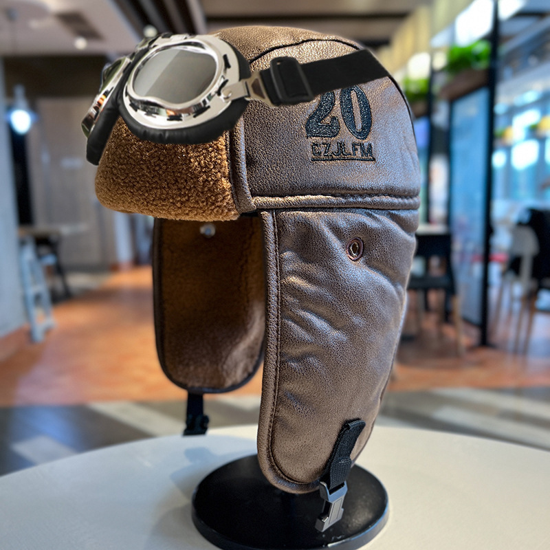Pilot Hat Men's Winter Warm Leather Lei Feng Cap Outdoor Cycling Skiing Windproof Northeast Motorcycle Ear Protection Cap