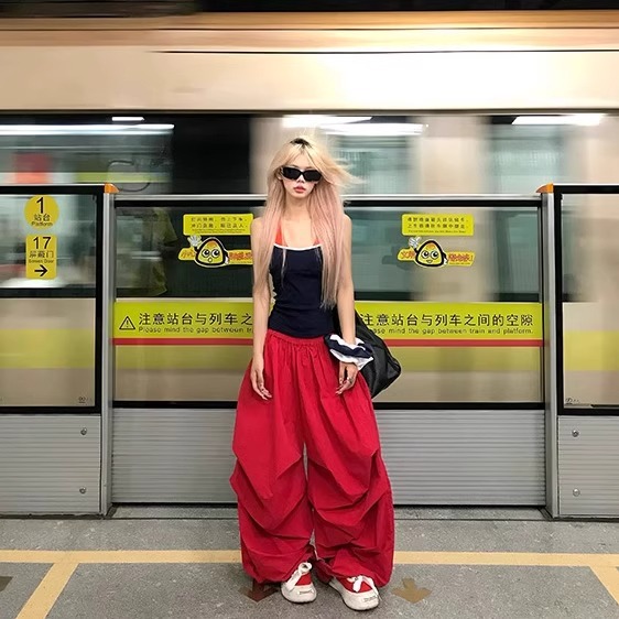 Korean Style Lazy Retro Pure Color Draped Casual Pants for Women 2025 Summer New Loose American Wide-Leg Floor-Length Pants