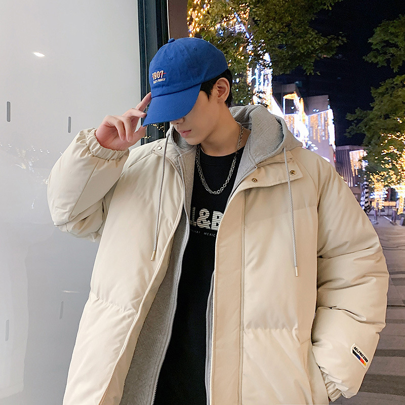 Falso abrigo de dos piezas de algodón acolchado para hombres y mujeres otoño e invierno nuevo cálido a prueba de viento personalizado cuero logo decoración color sólido corto abrigo de algodón acolchado