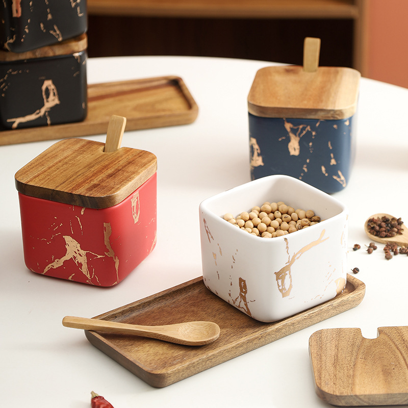 Creativo simple madera sólida condimento lata conjunto de combinación de estilo nórdico al por mayor