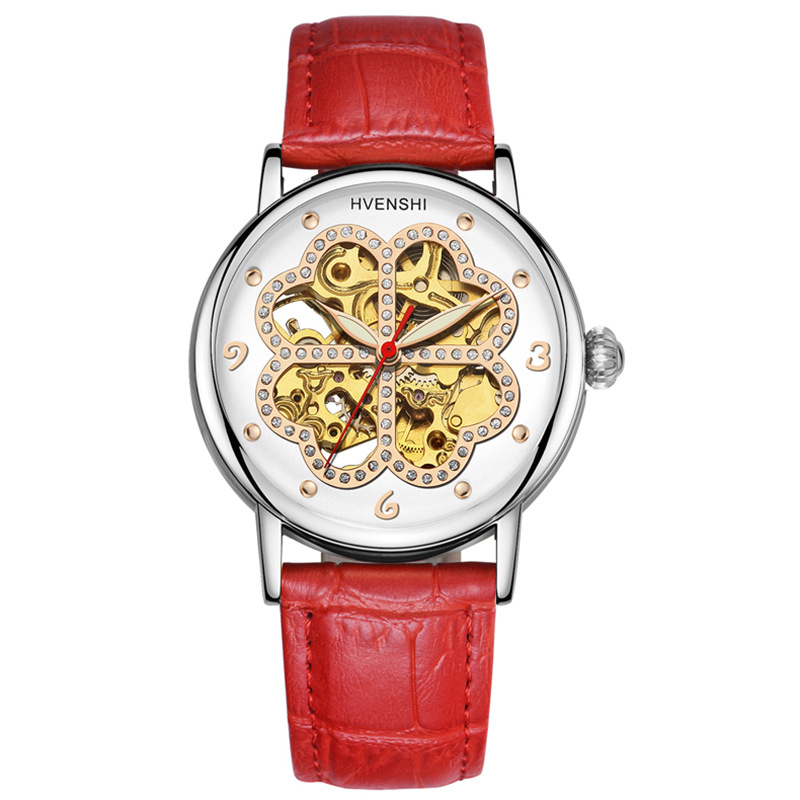 Huang Shi brand watch women's automatic mechanical watch luminous diamond dial fashion four-leaf clover watch manufacturers on behalf