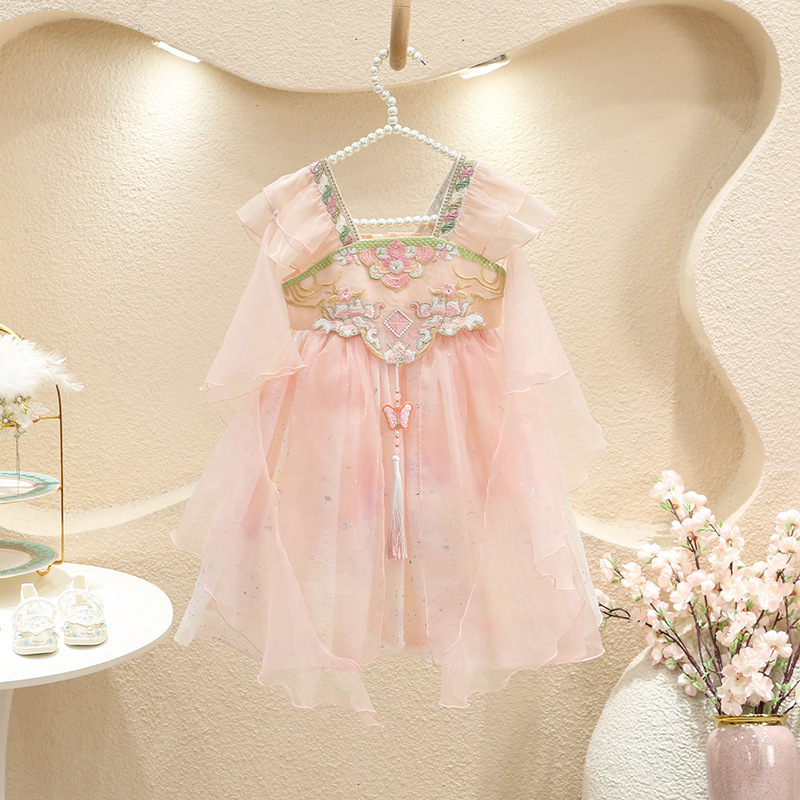 Hanfu Girl's Super Fairy Short-sleeved Fairy Dress Chinese Style Primary School Student's Performance Dress Ancient Style Dress Ancient Dress Clothing for Women and Children