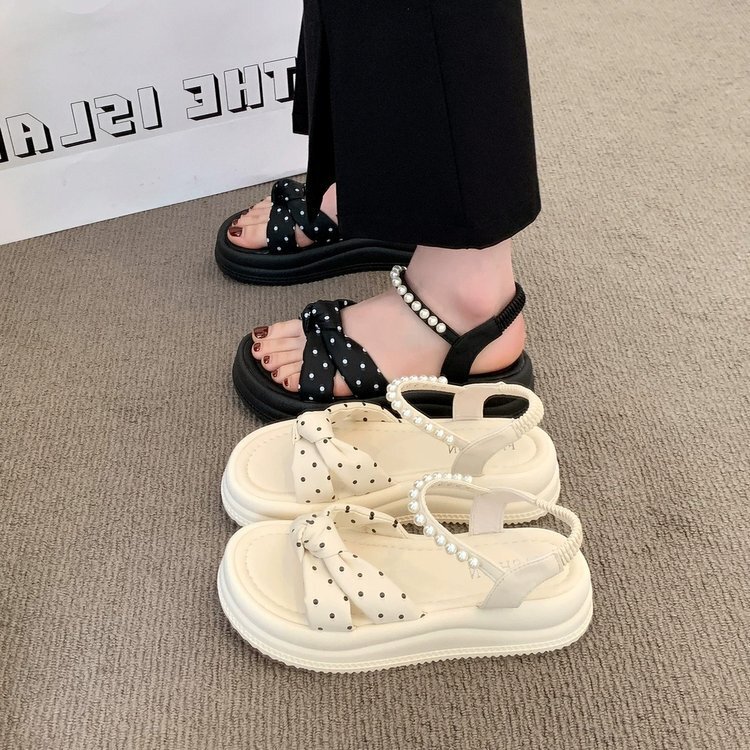 Thick-Soled High-End Polka-Dot Sandals for Women, Summer Wear, 2026 New Style, Suitable for Pairing with Dresses, Cute Bow-Knot Sandals for Girls