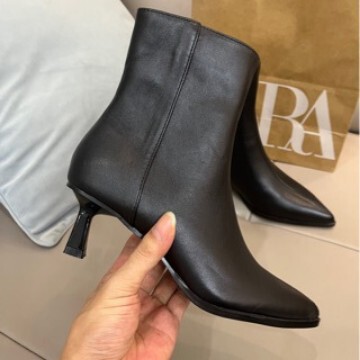 Za2024 New Autumn and Winter French Pointed Toe Cat Heel Short Boots Women's Shoes Low Heel Stiletto Women's Genuine Leather Retro Wide Mouth Mid-Calf Za2024 New Autumn and Winter French Pointed Toe Cat Heel Short Boots Women's Shoes Low Heel Stiletto Women's Genuine Leather Retro Wide Mouth Mid-Calf