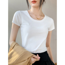 歌倍尚白色短袖恤女2024夏季新款圆领修身色正肩紧身百搭上衣