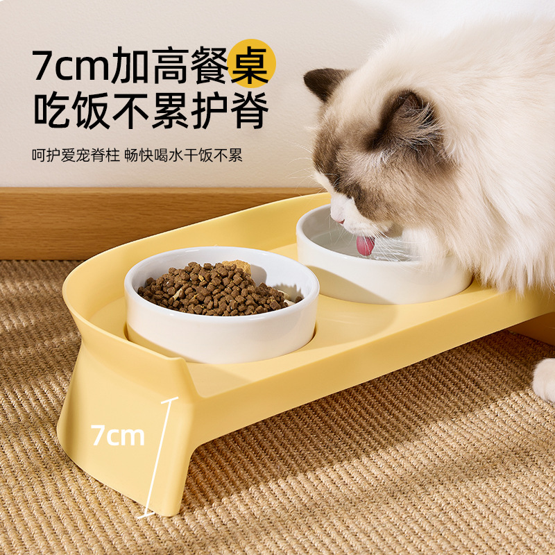 El nuevo tazón de comida para gatos, el tazón de cerámica, la comida, el agua, la alimentación, el gatito, la boca oblicua, la protección de la columna cervical, el tazón doble