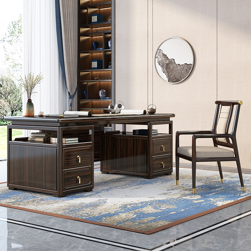 Ebony Wood New Chinese Style Solid Wood Office Desk Boss Desk and Chair Combination Executive Desk Home Calligraphy and Painting Desk Writing Desk