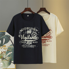 200 catties fat MM summer versatile large-size short-sleeved top casual and versatile Korean version slim printed round neck T-shirt 945