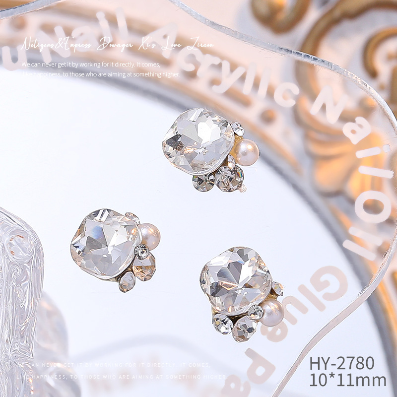 Celebridad en línea Maillard joyería de uñas de cristal pila diamante producto terminado flash torcido corazón grasa cuadrado hecho a mano perla joyería de uñas